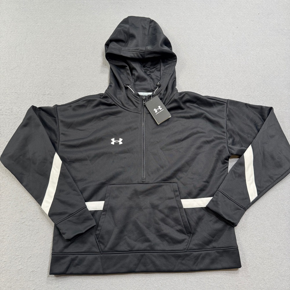 NEW Under Armour Hoodie Women's Large Black Storm Armour Fleece 1/4 Zip Pullover